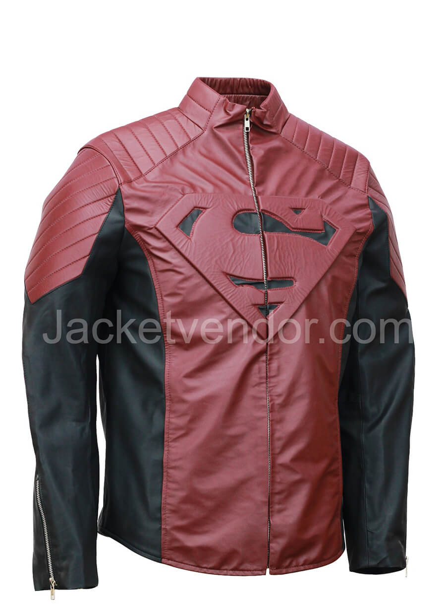 Superman Smallville Maroon and Black Leather Jacket