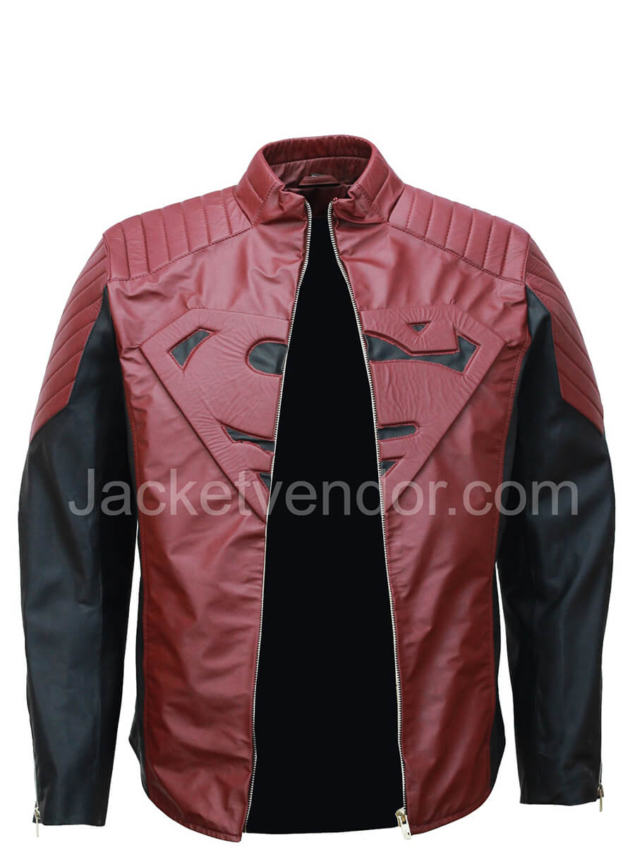Superman Smallville Maroon and Black Leather Jacket