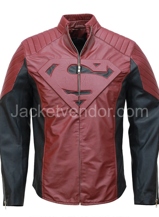 Superman Smallville Maroon and Black Leather Jacket
