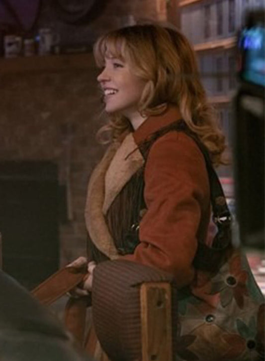 Sydney Sweeney Americana 2025 Brown Shearling Coat 