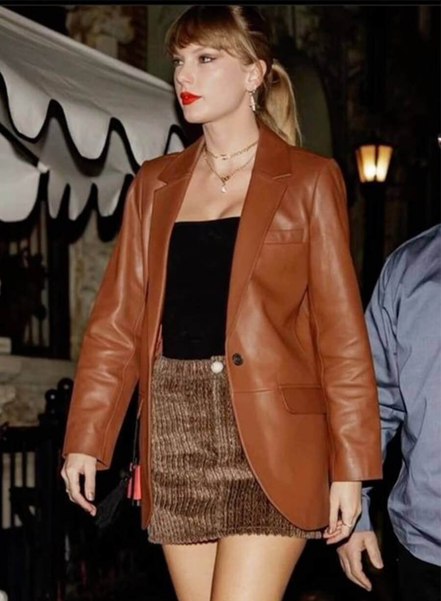 Taylor Swift Brown Leather Blazer