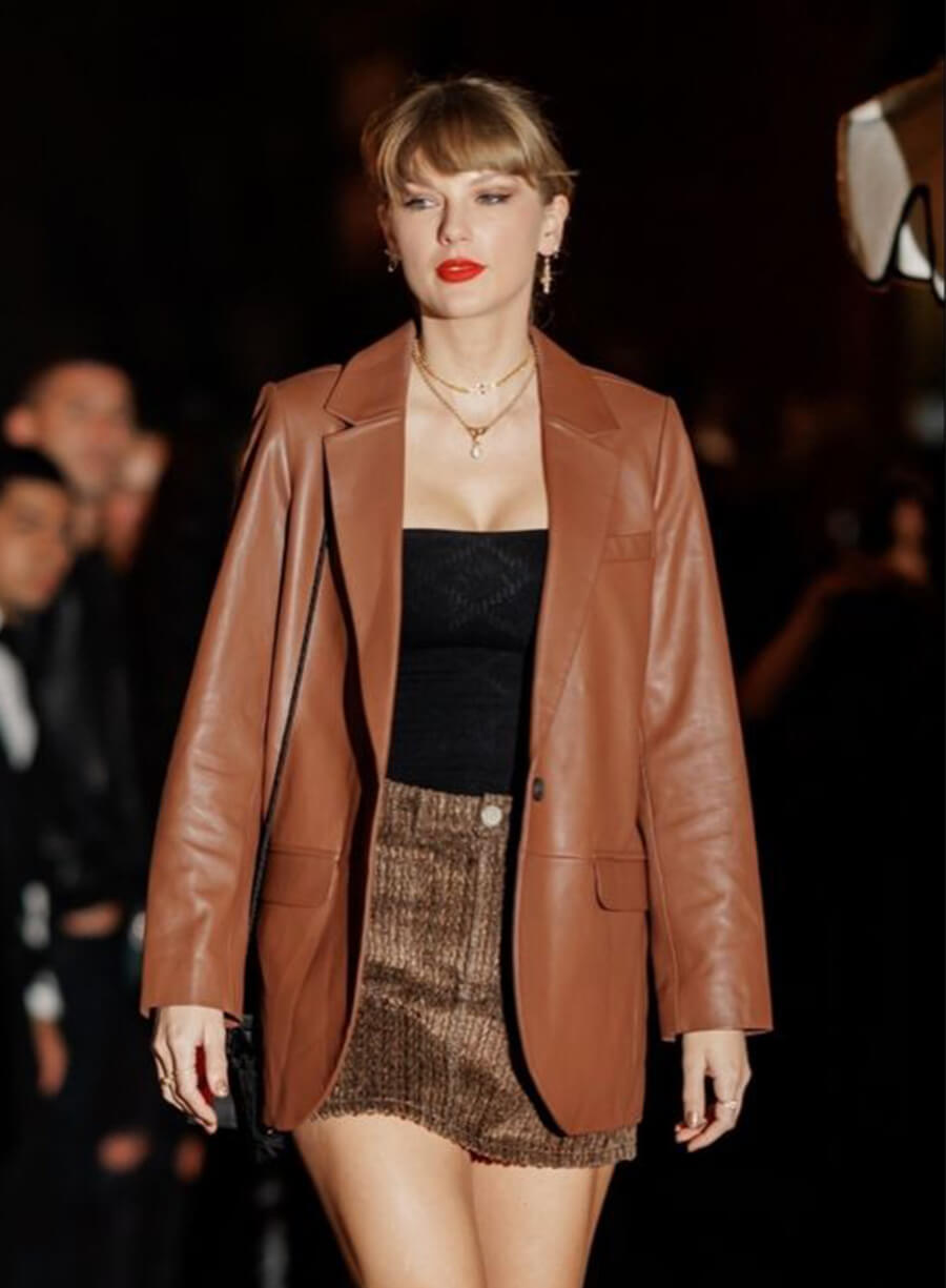 Taylor Swift Brown Leather Blazer