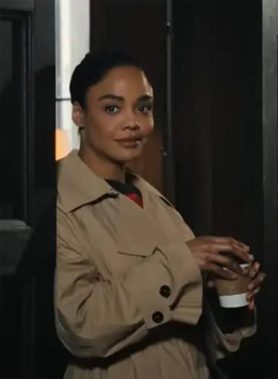 Tessa Thompson His & Hers 2026 Anna Andrews Beige Trench Coat