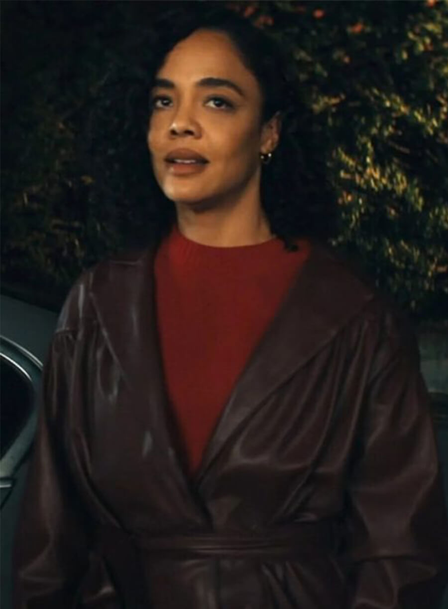 Tessa Thompson His & Hers 2026 Anna Andrews Brown Leather Jacket