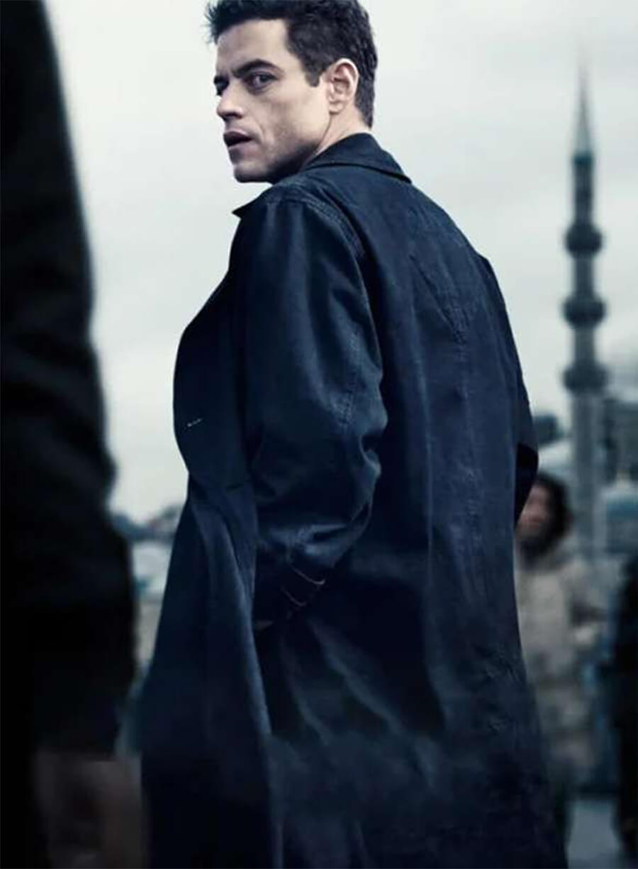 The Amateur 2025 Rami Malek Charles Black Coat