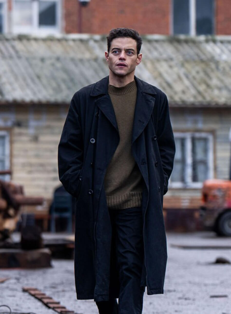 The Amateur 2025 Rami Malek Charles Black Coat