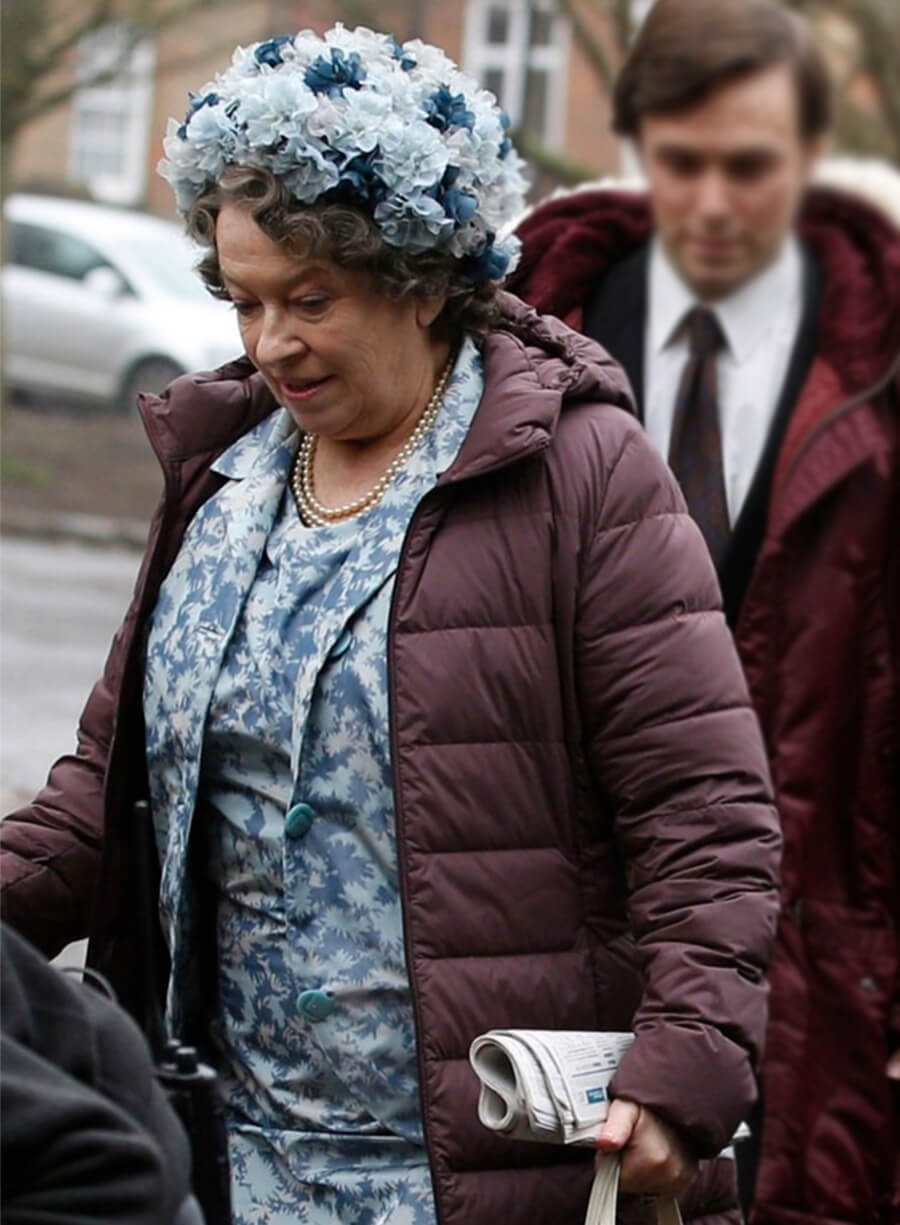 The Crown Queen Elizabeth the Queen Mother Brown Puffer Coat