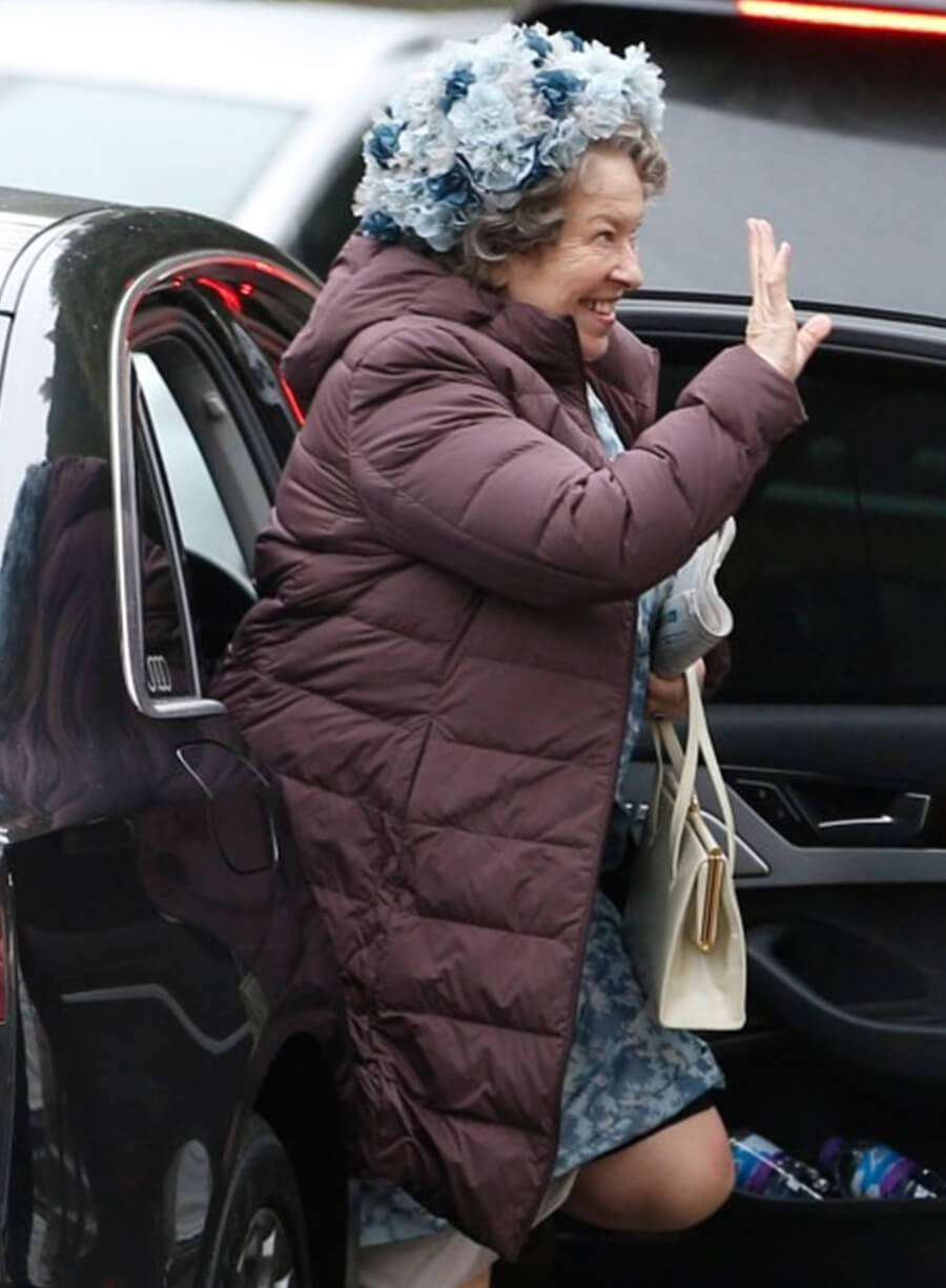 The Crown Queen Elizabeth the Queen Mother Brown Puffer Coat