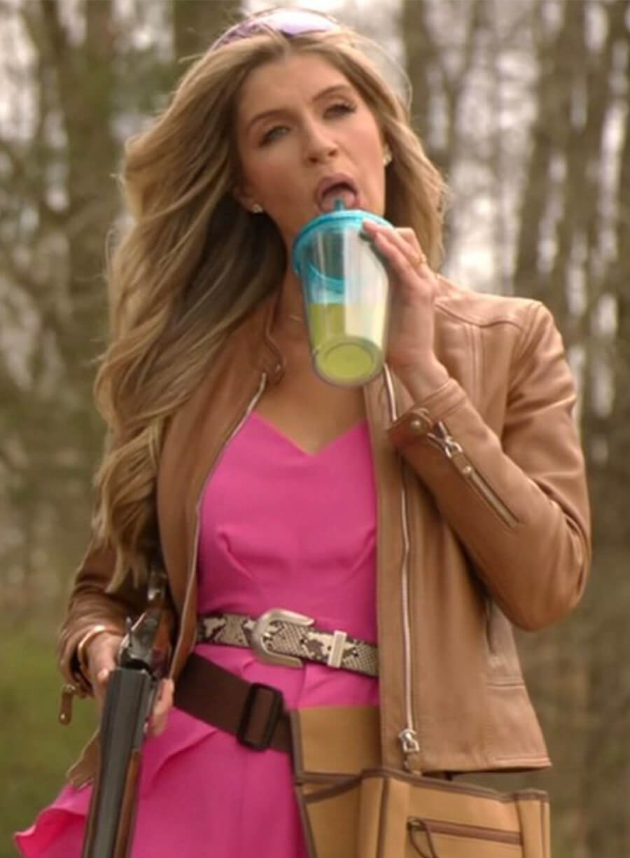 The Hunting Wives Alexandria DeBerry Taylor Brown Leather Jacket
