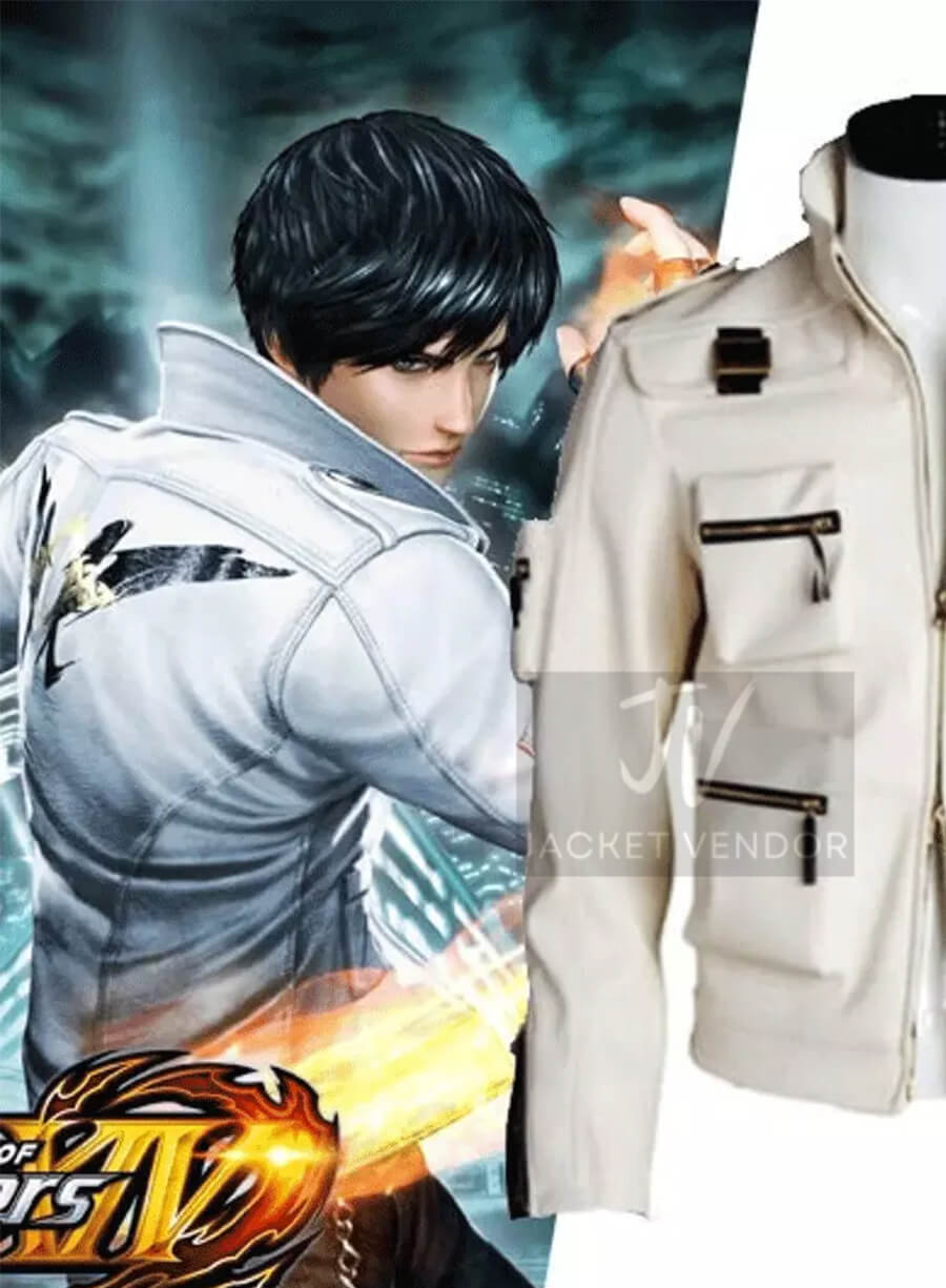 The King of Fighters XIV Kyo Kusanagi White Leather Cosplay Jacket