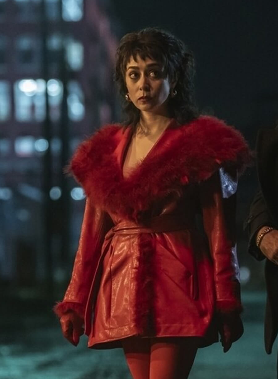 The Penguin Sofia Falcone Red Fur Shearling Leather Jacket