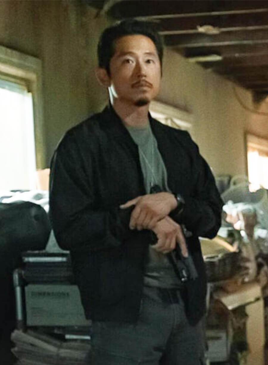 The Rip 2026 Steven Yeun Black Bomber Jacket