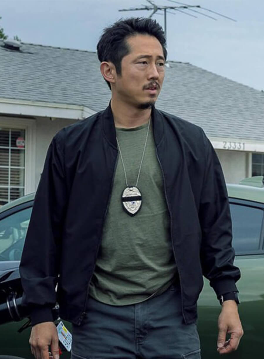 The Rip 2026 Steven Yeun Black Bomber Jacket