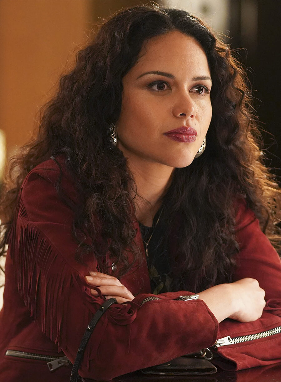 The Rookie Alyssa Diaz Angela Lopez Maroon Biker Suede Jacket