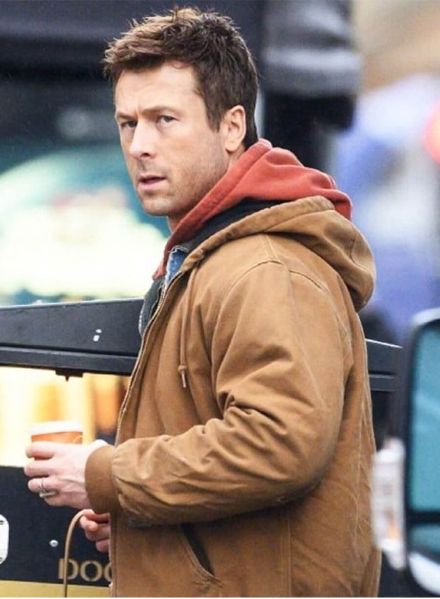 The Running Man Glen Powell Ben Richards Brown Hooded Jacket