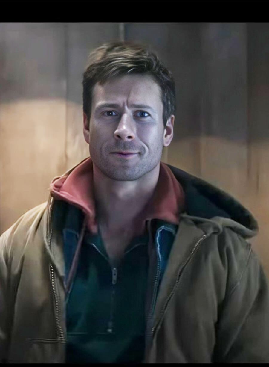 The Running Man Glen Powell Ben Richards Brown Hooded Jacket