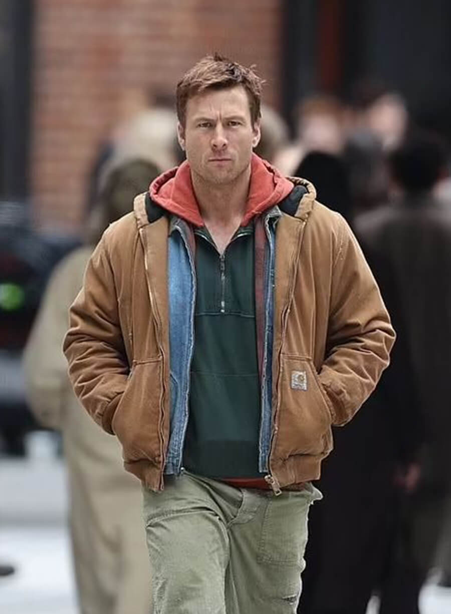 The Running Man Glen Powell Ben Richards Brown Hooded Jacket