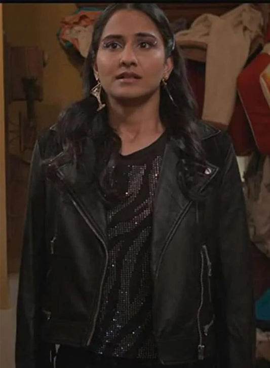 The Sex Lives of College Girls Bela Malhotra Black Leather Jacket
