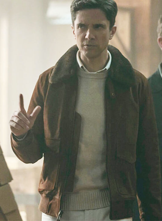 The Waterfront Topher Grace Grady Shearling Fur Suede Brown Jacket