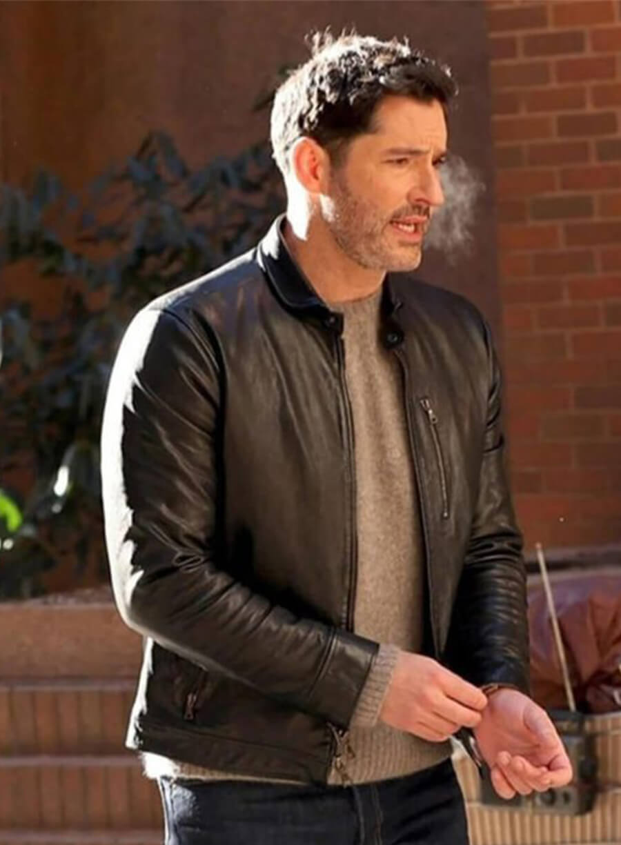 Tom Ellis CIA 2026 Colin Glass Black Leather Jacket