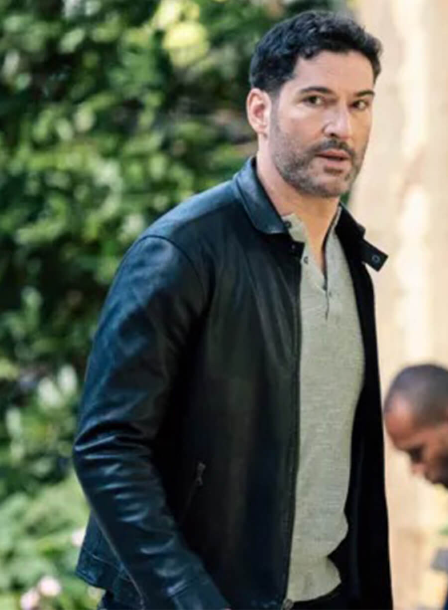 Tom Ellis CIA 2026 Colin Glass Black Leather Jacket