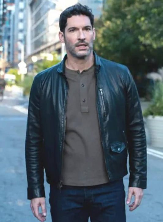Tom Ellis CIA 2026 Colin Glass Black Leather Jacket