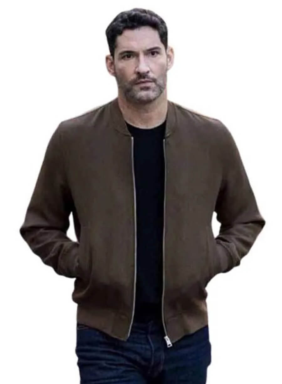 Tom Ellis CIA 2026 Colin Glass Brown Bomber Jacket