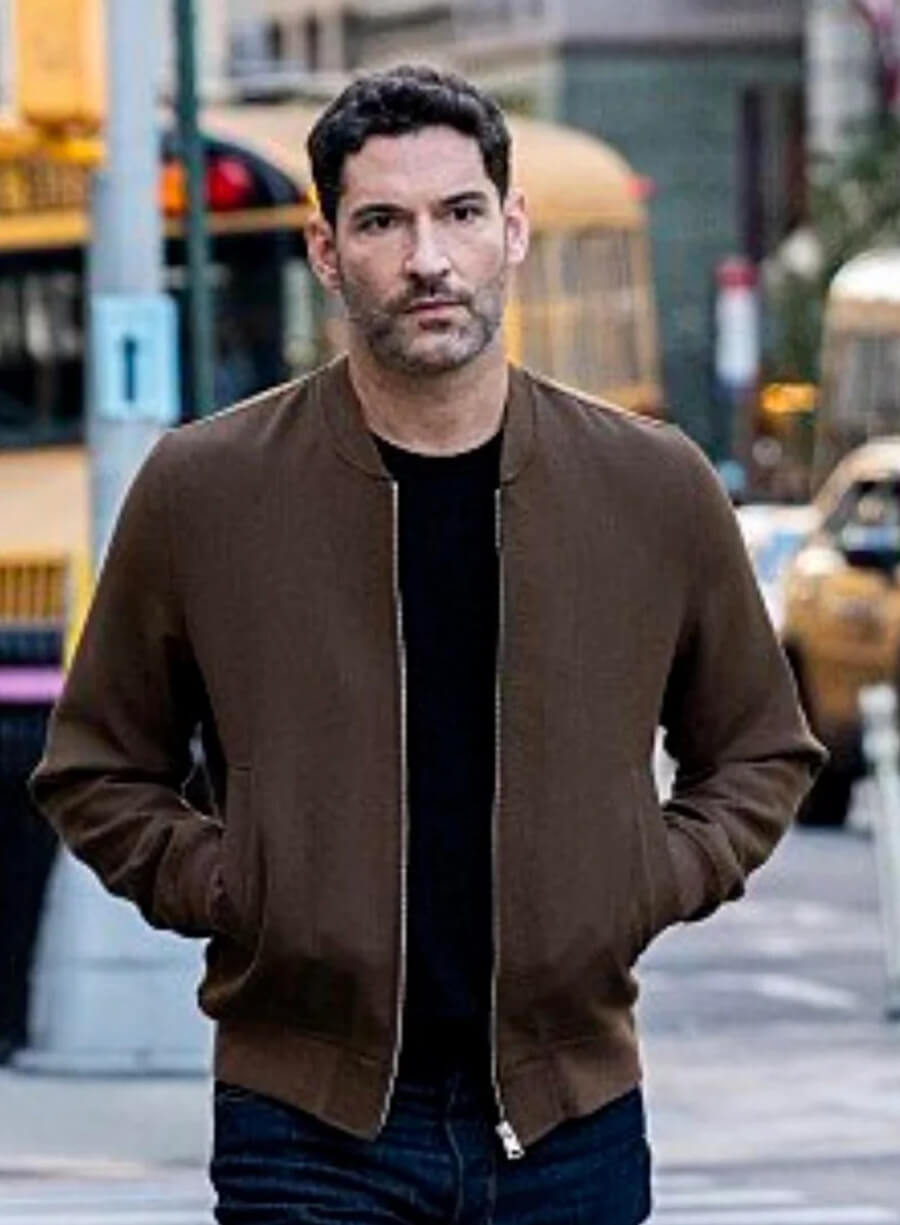 Tom Ellis CIA 2026 Colin Glass Brown Bomber Jacket