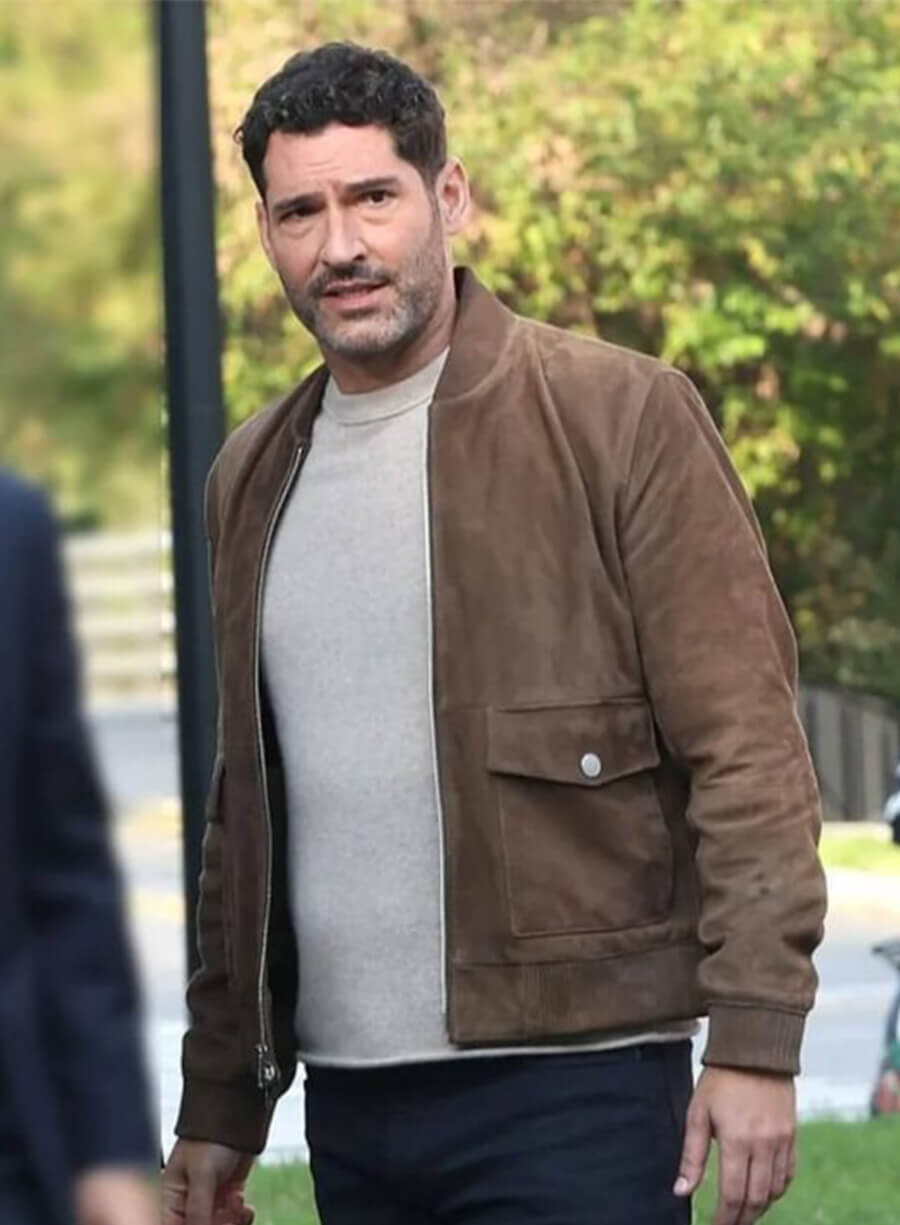 Tom Ellis CIA 2026 Colin Glass Brown Suede Jacket