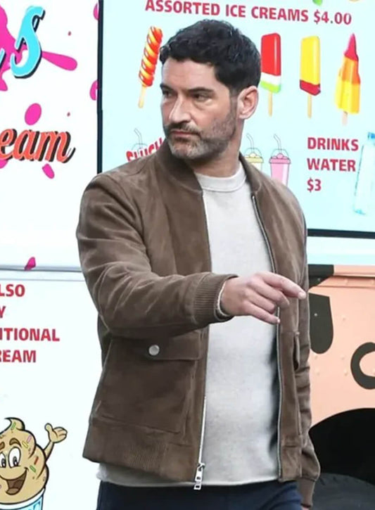 Tom Ellis CIA 2026 Colin Glass Brown Suede Jacket