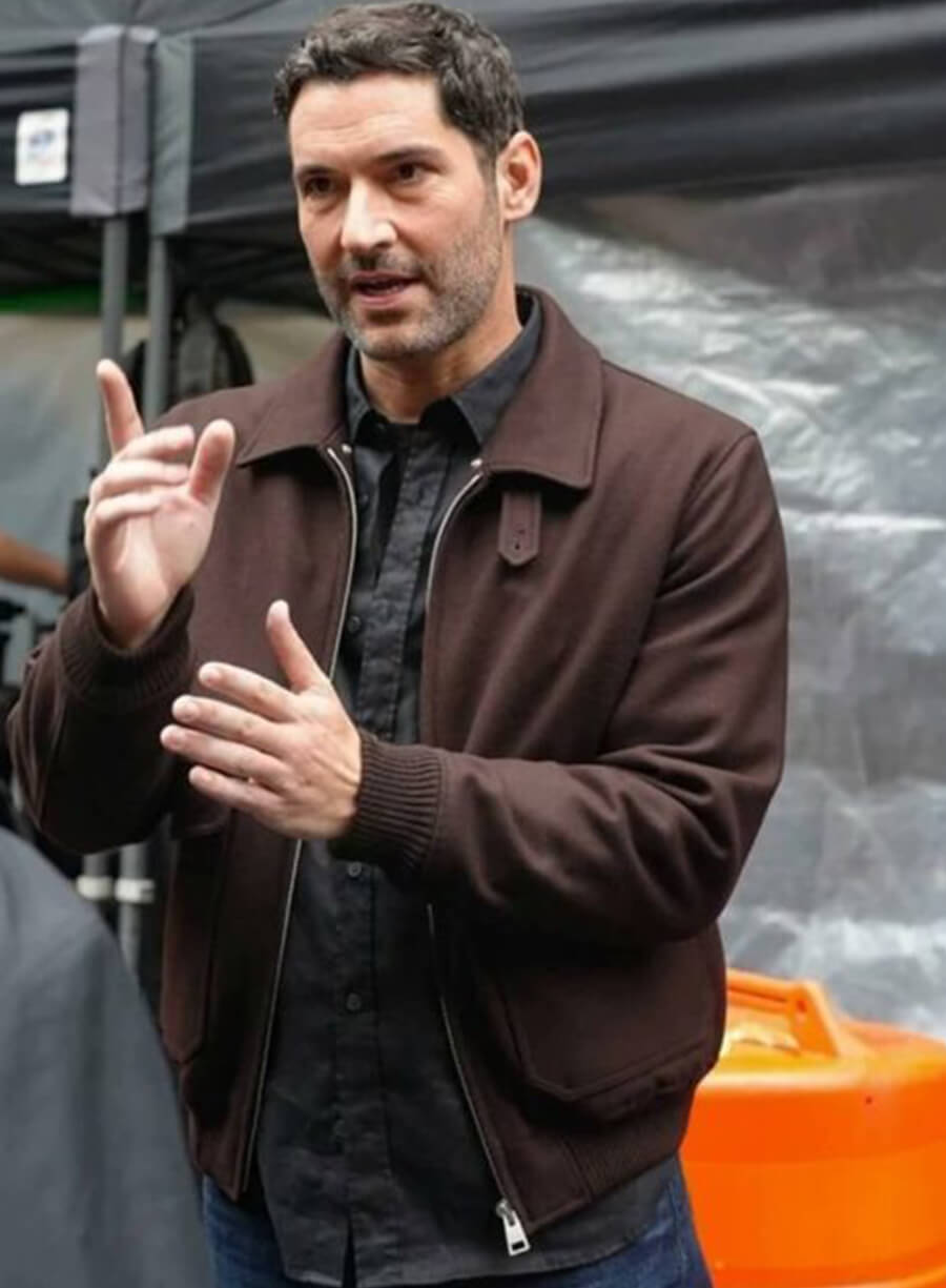 Tom Ellis CIA 2026 Colin Glass Brown Wool Jacket