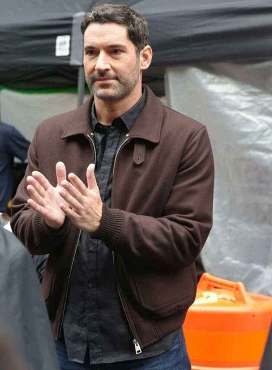 Tom Ellis CIA 2026 Colin Glass Brown Wool Jacket