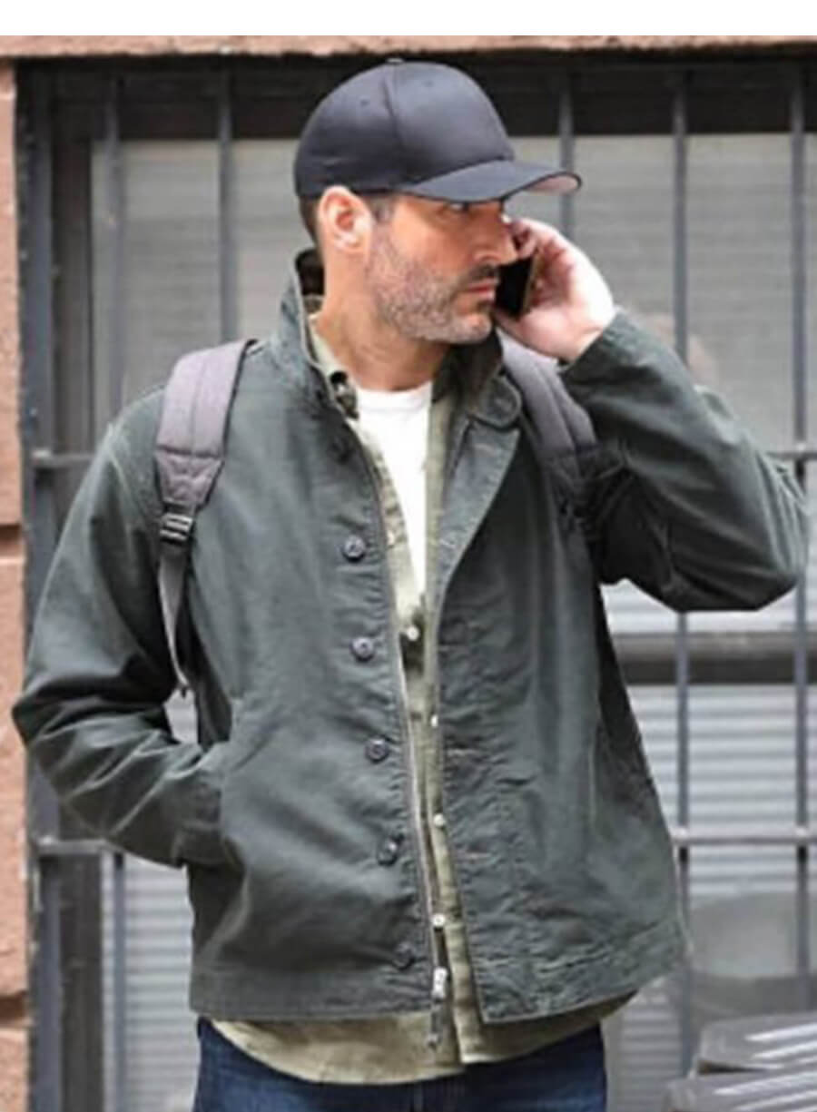Tom Ellis CIA 2026 Colin Glass Grey Cotton Jacket