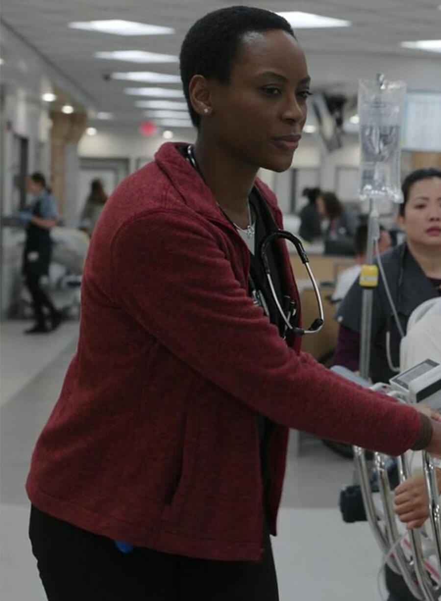 Tracy Ifeachor The Pitt 2025 Dr. Heather Collins Red jacket