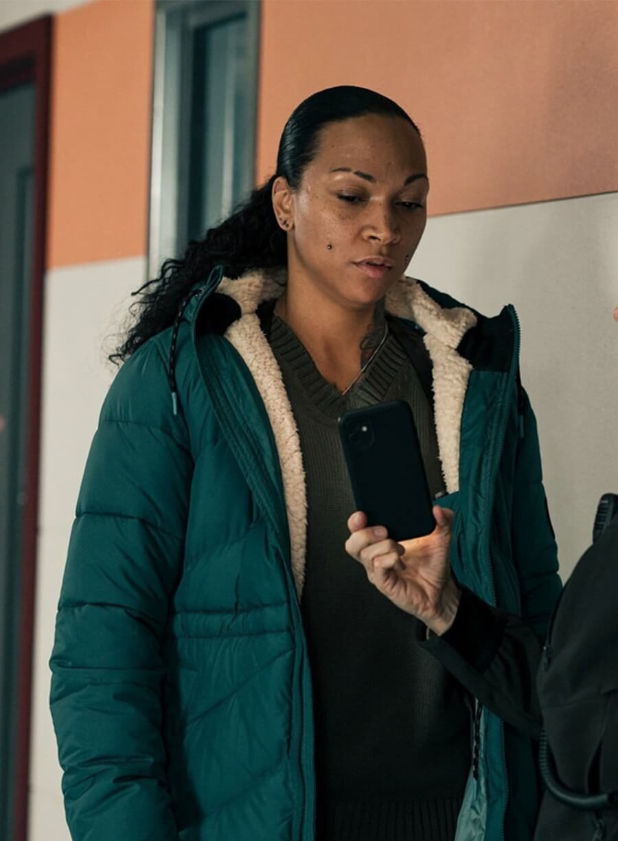 True Detective Kali Reis Evangeline Navarro Green Puffer Jacket