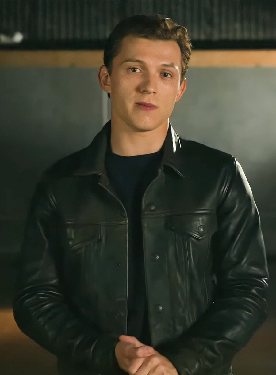 Uncharted 2022 Tom Holland Nathan Drake Black Leather Jacket