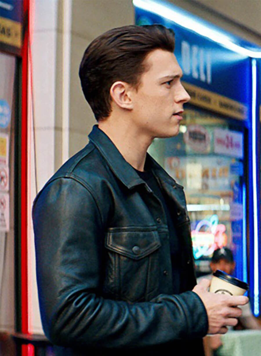 Uncharted 2022 Tom Holland Nathan Drake Black Leather Jacket