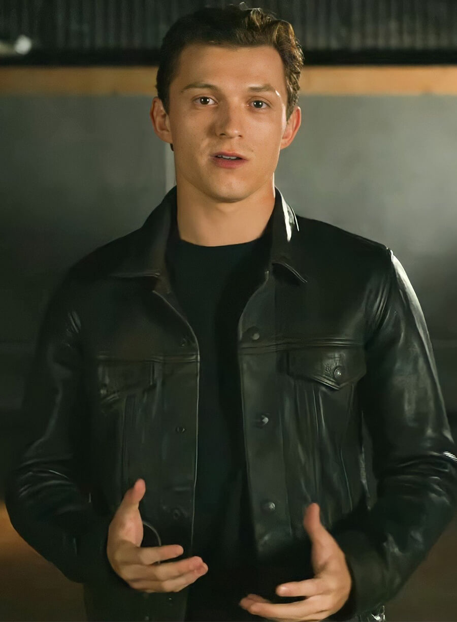 Uncharted 2022 Tom Holland Nathan Drake Black Leather Jacket
