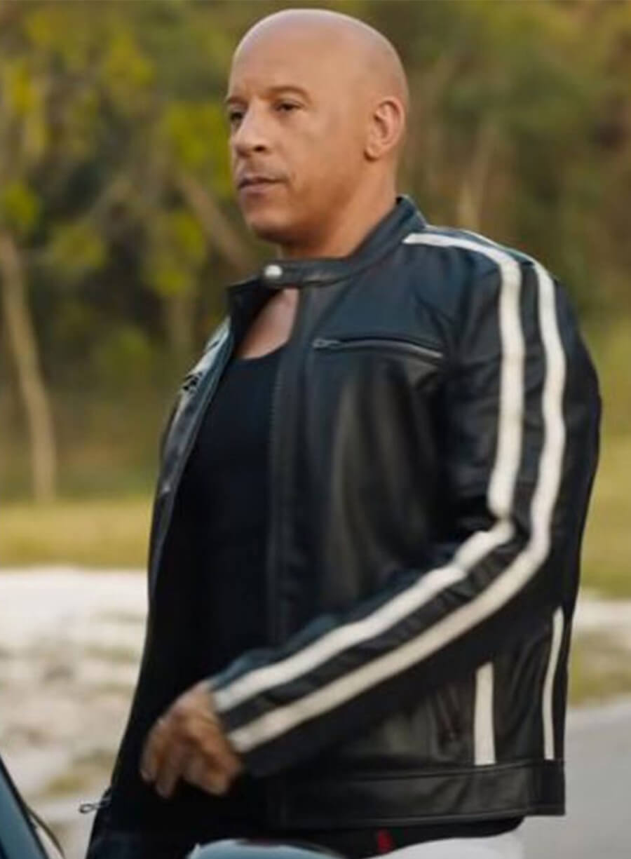 Vin Diesel Fast & Furious 9 White Stripes Leather Jacket
