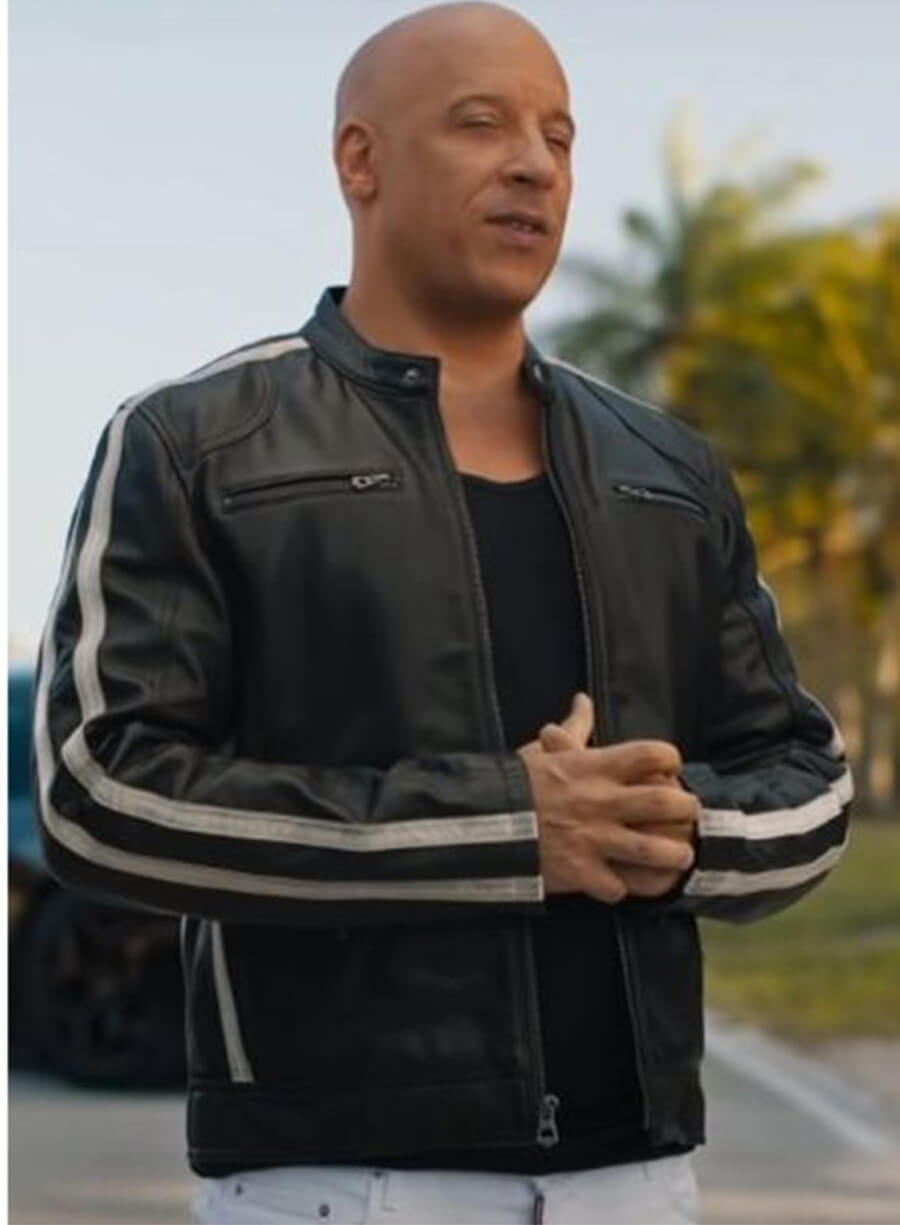 Vin Diesel Fast & Furious 9 White Stripes Leather Jacket