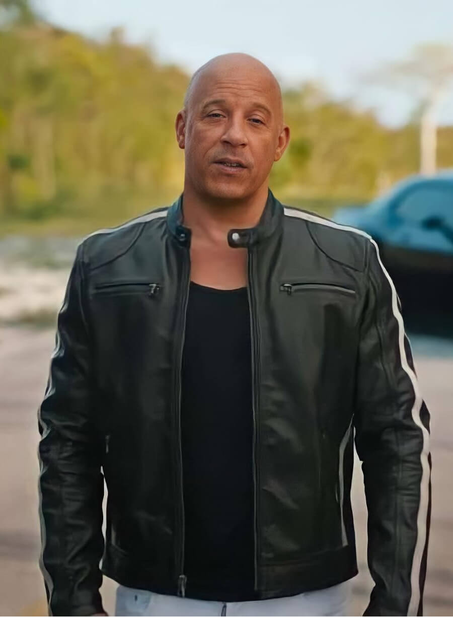 Vin Diesel Fast & Furious 9 White Stripes Leather Jacket