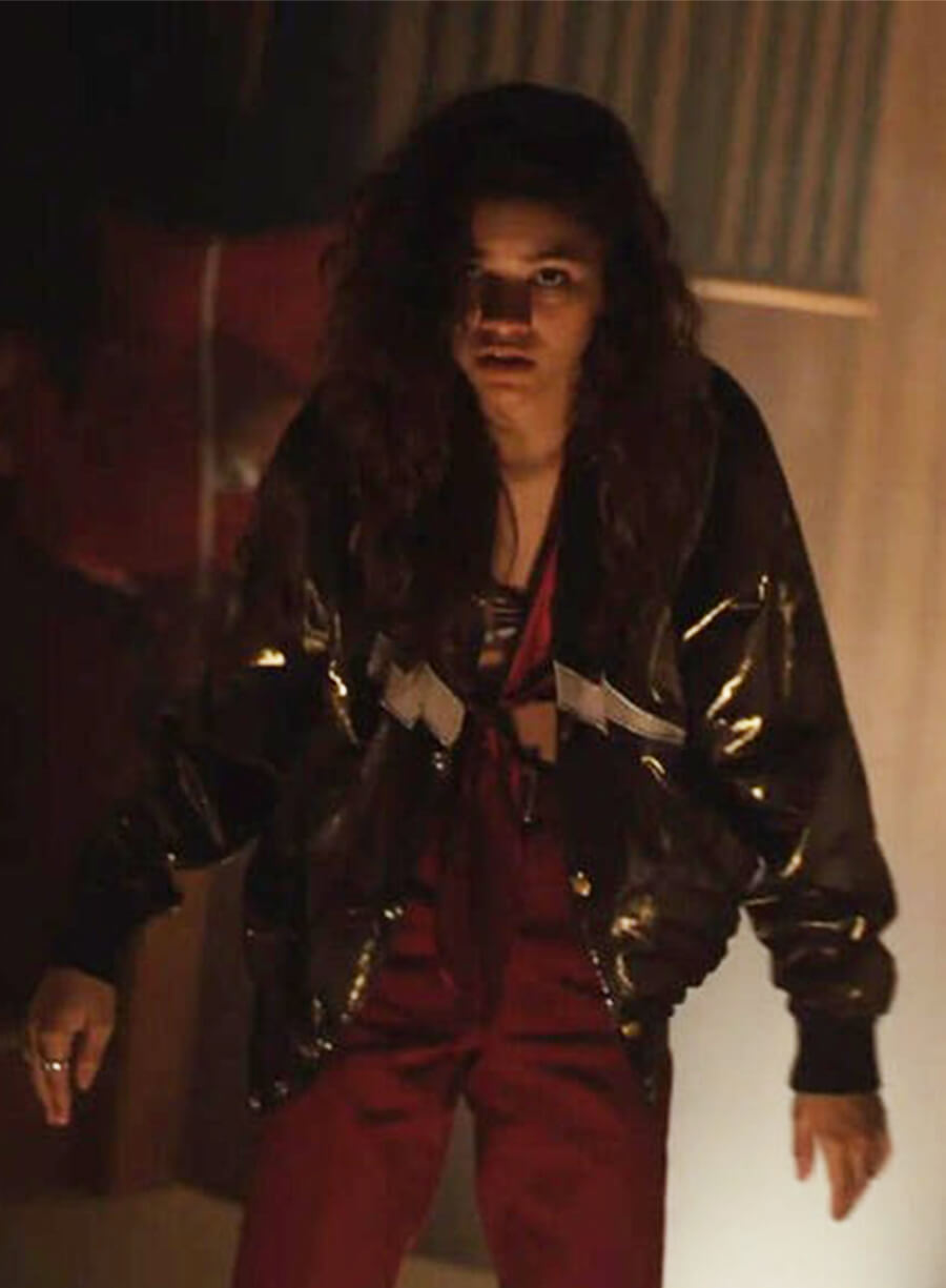 Zendaya Euphoria Rue Bennett Black Bomber Leather Jacket