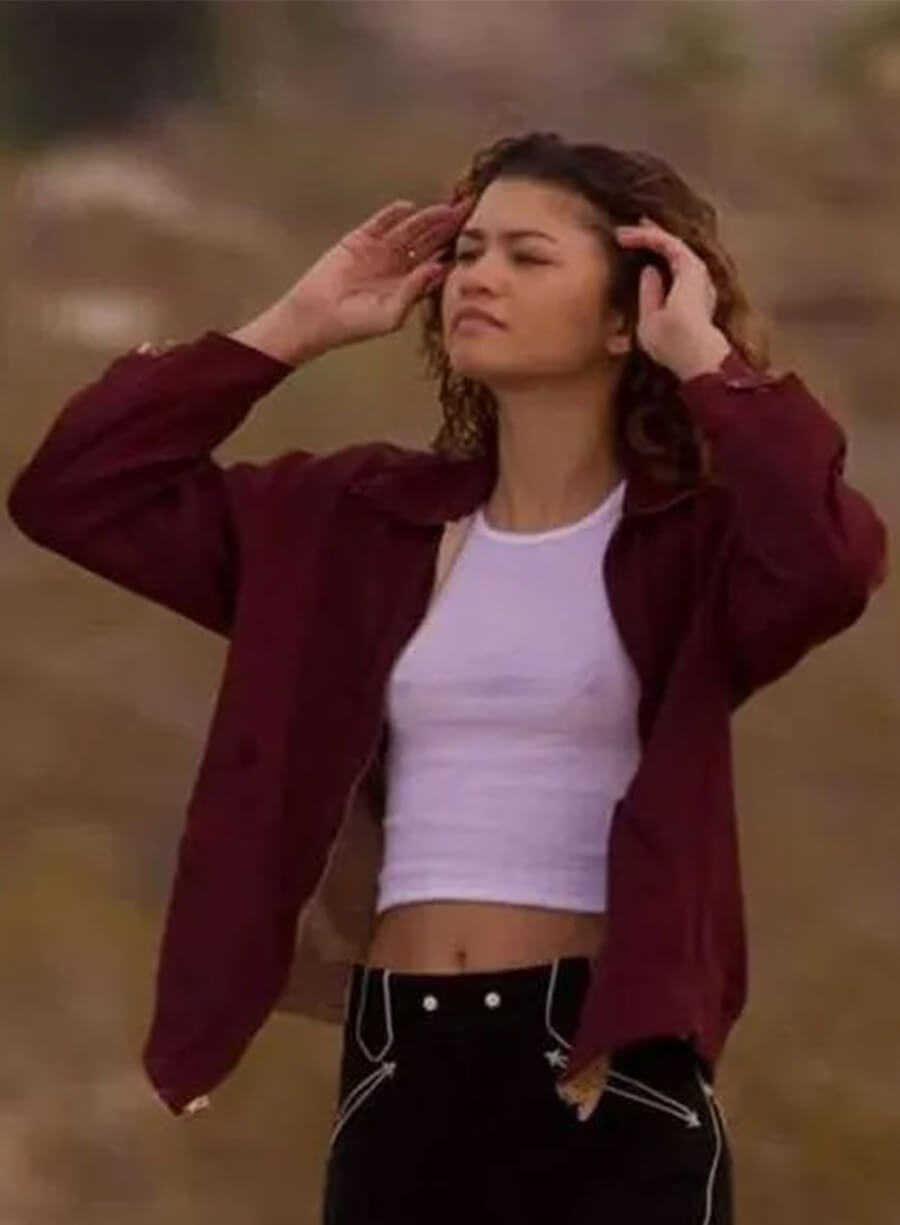 Zendaya Euphoria S03 Rue Bennett Red Jacket