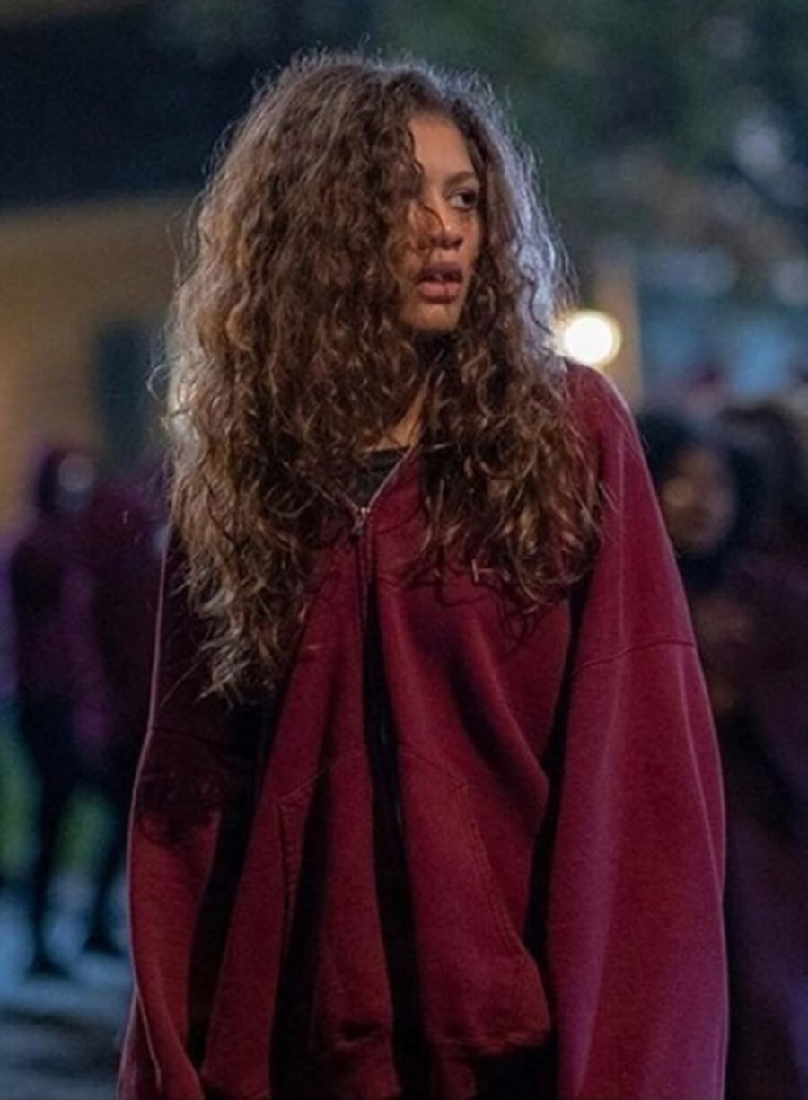 Zendaya Euphoria S03 Rue Bennett Red Zip-up Hoodie Jacket
