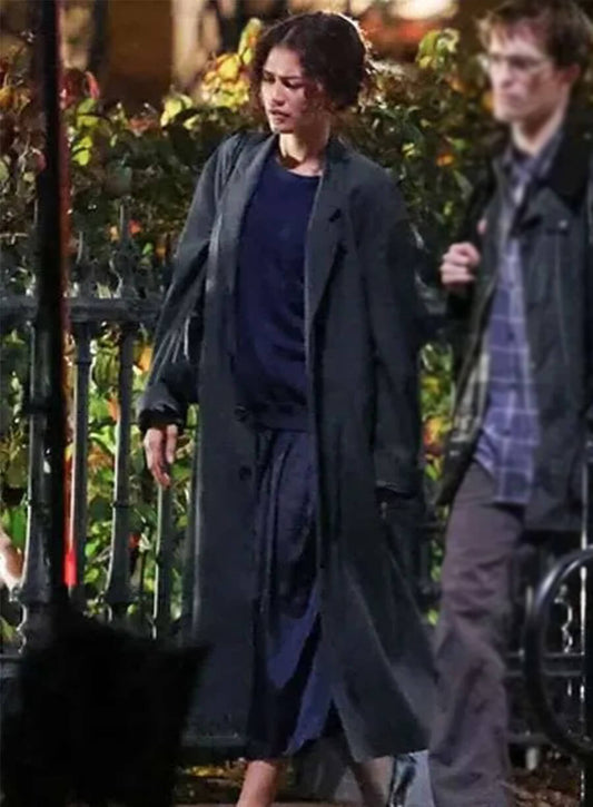Zendaya The Drama 2026 Emma Harwood Grey Long Coat